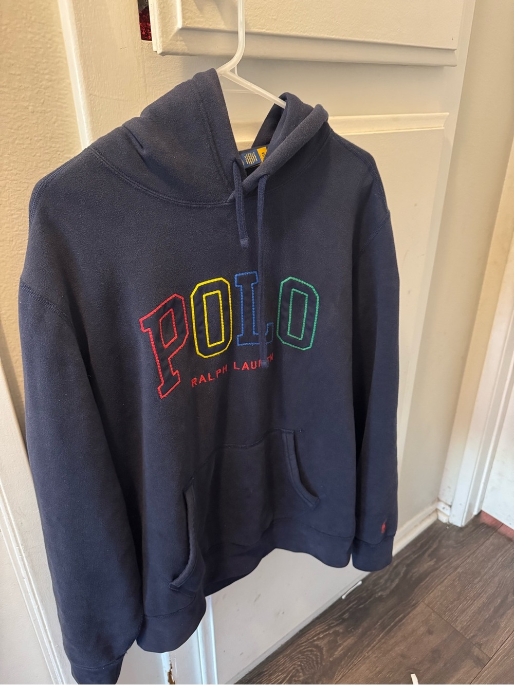 Ralph Lauren Navy Hoodie with Rainbow POLO Embroidery